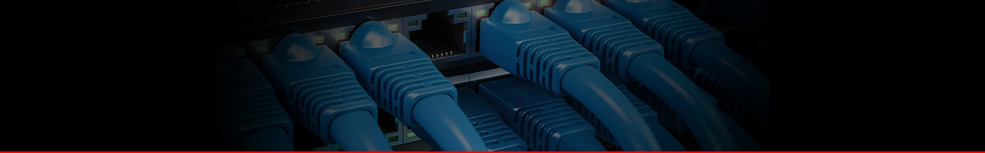 Plavi utp kablovi uključeni u mrežni switch u sredini je jedan prazan ženski mrežni port